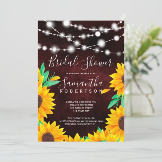 バーガン素朴ディーライトサンフラワーブライダルシャワー 招待状 (スタンド正面)