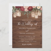 バーガン素朴ディ木材フローララ結婚イト 招待状 (正面)