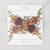 バーガン素朴ディ燃えたオレンジ色の錆びフローラ結婚の プレイスカード (外部開封)