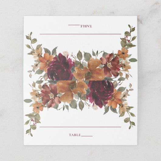 バーガン素朴ディ燃えたオレンジ色の錆びフローラ結婚の プレイスカード (外部開封)