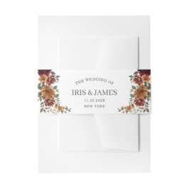 バーガン素朴ディ燃えたオレンジ色の錆びフローラ結婚の 招待状ベリーバンド