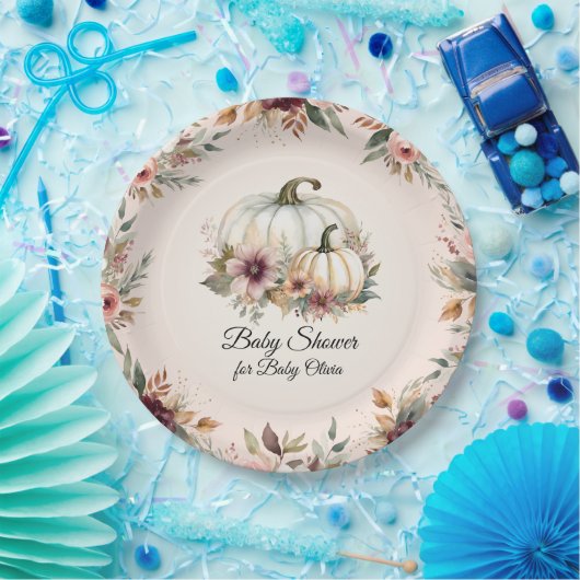 バーガン素朴ディ秋フローラカボチャ赤ちゃんシャワー ペーパープレート (パーティー)