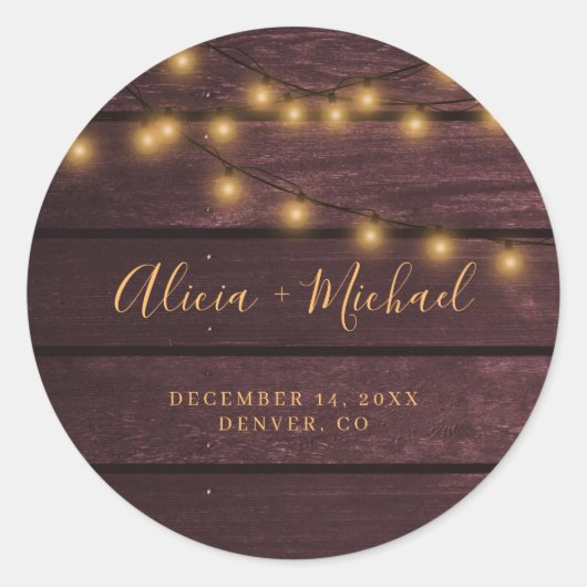 バーガン素朴ディ納屋の木の弦のラ結婚イト ラウンドシール (正面)