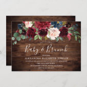 バーガン素朴ディ赤ワイン花赤ちゃんシャワーブランチ 招待状 (正面/裏面)