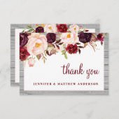 バーガン素朴ディ赤面バーンウッドピ縁どック結婚ズ サンキューカード (正面/裏面)