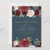 バーガン素朴ディ&ネイビーフローラ緑化卒業 招待状 (正面)