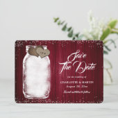 バーガン素朴ディ・メイソン・ジャーがウッドズ結婚を照らす セーブザデート (スタンド正面)