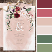 バーガン素朴ディ&赤面ピンクローズ結婚ズ 招待状