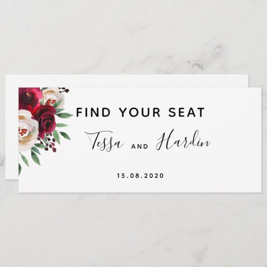 バーガン結婚ディの座席表カード 招待状 (正面/裏面)