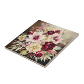 バーガン鮮やかディとクリームの花の花束 タイル (側面)