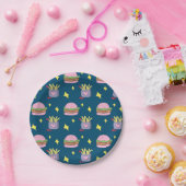 バーガーお洒落とフライドファストフードパターン ペーパープレート (パーティー)