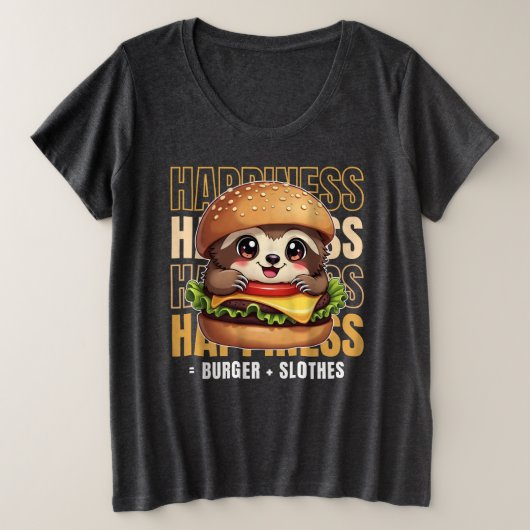 バーガーとスロートで幸せになる プラスサイズTシャツ (デザイン正面)