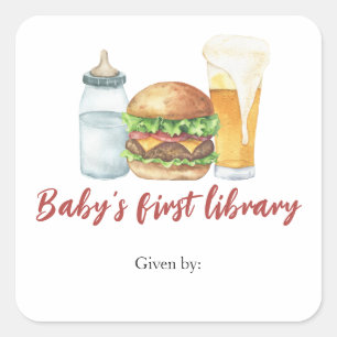 バーガーとビールと赤ちゃん - 赤ちゃんの最初の図書館 スクエアシール
