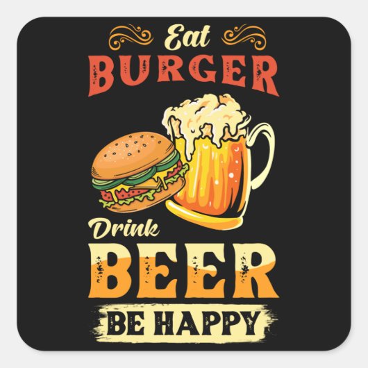 バーガーとビール スクエアシール (正面)