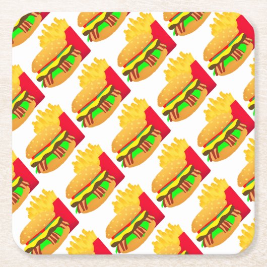 バーガーとフライス スクエアペーパーコースター (正面)