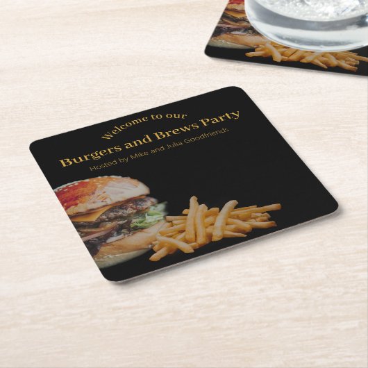 バーガーとブルズのパーティー スクエアペーパーコースター (アングル)