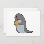 バーガーと一緒の食事でアザラシ ポストカード (正面/裏面)