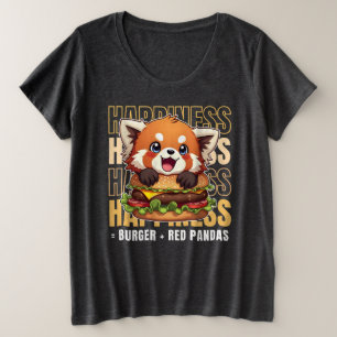 バーガーと赤いパンダが私を幸せにする プラスサイズTシャツ