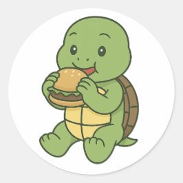 バーガーを食べるカメ ラウンドシール