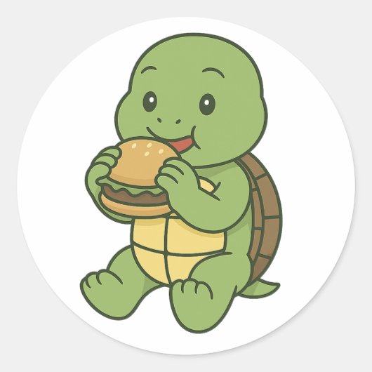 バーガーを食べるカメ ラウンドシール (正面)