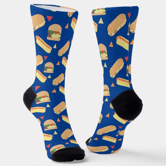 バーガーサンドパーティーレストランパターンの靴下 ソックス (傾斜あり)