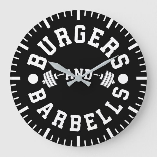 バーガースとバーベルおもしろいズ – トレーニングやる気を起こさせる ラージ壁時計 (正面)