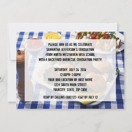 バーガース・オン・テーブル卒業バーベケパーソナライズされた 招待状 (裏面)