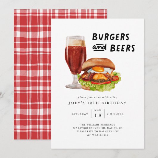バーガース&ビールBBQバースデーパーティー 招待状 (正面/裏面)
