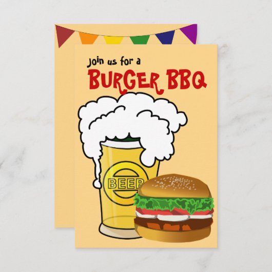 バーガーズアンドビールサマーおもしろいパーティの招待状 招待状 (正面/裏面)