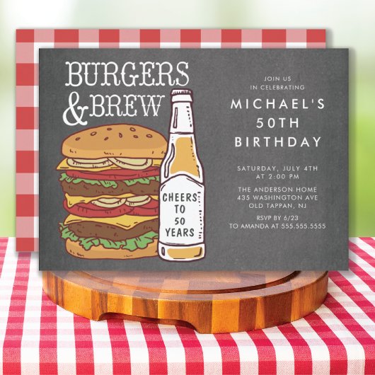 バーガーズ&ブリューバーベキュー誕生日招待状 招待状
