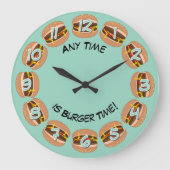 バーガータイム&独自の文字:マンケおもしろいーブまたはキッチン ラージ壁時計 (正面)