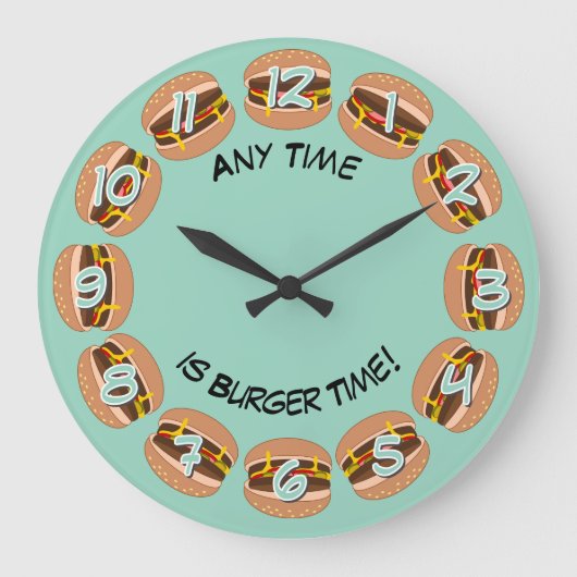 バーガータイム&独自の文字:マンケおもしろいーブまたはキッチン ラージ壁時計 (正面)