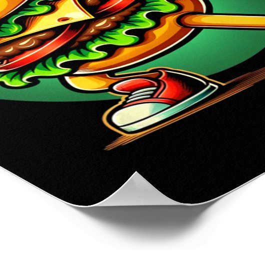 バーガーダビング踊りおもしろいバーガーハンバーガーフード ポスター (角)