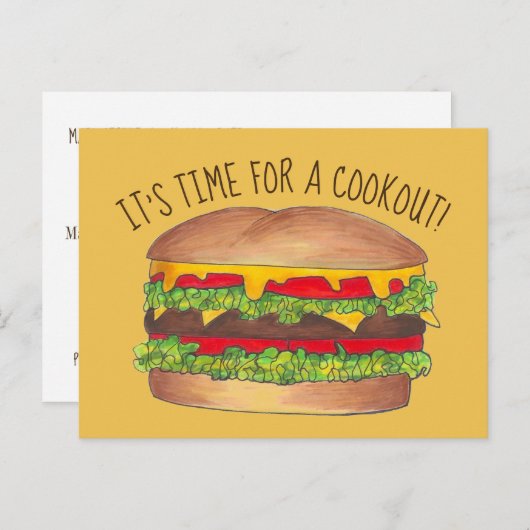 バーガーチーズバーガー懇親会ピクニッククックアウトパーティー インビテーションポストカード (正面/裏面)