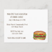 バーガーチーズバーガー懇親会ピクニッククックアウトパーティー インビテーションポストカード (裏面)
