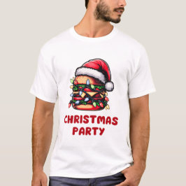バーガーハンバーガークリスマスハットクリスマス Tシャツ