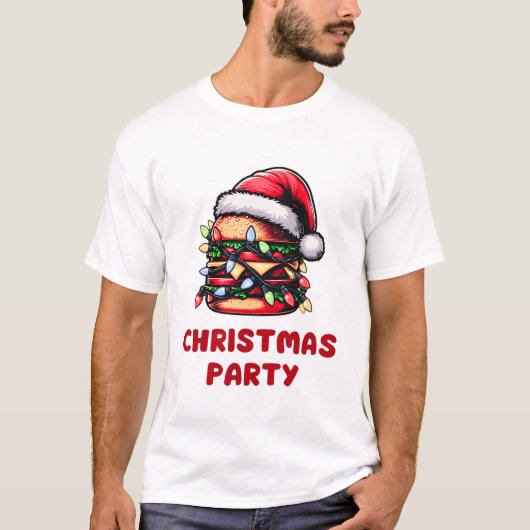 バーガーハンバーガークリスマスハットクリスマス Tシャツ (正面)