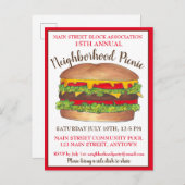 バーガーハンバーガーチーズバーガーピクニッククックアウトパーティー インビテーションポストカード (正面/裏面)