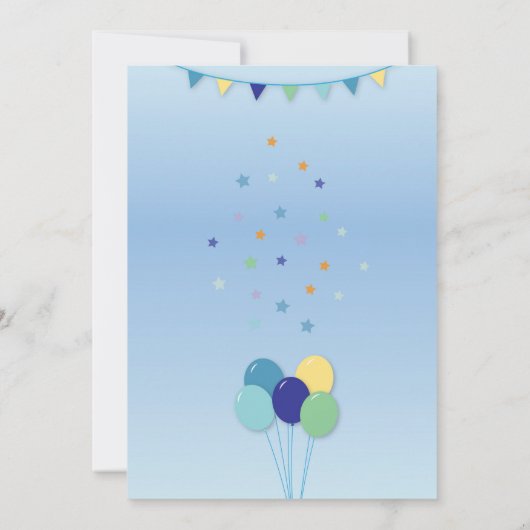 バーガーバースデーパーティーブルーバルーン誕生日招待状 招待状 (裏面)