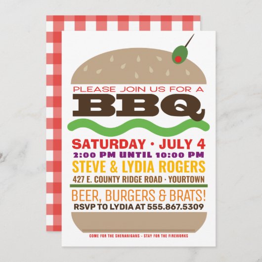 バーガーバーベケ |夏のバーベキュー 招待状 (正面/裏面)