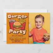 バーガーパーティーの少年 誕生日フォトカード 招待状 (正面)