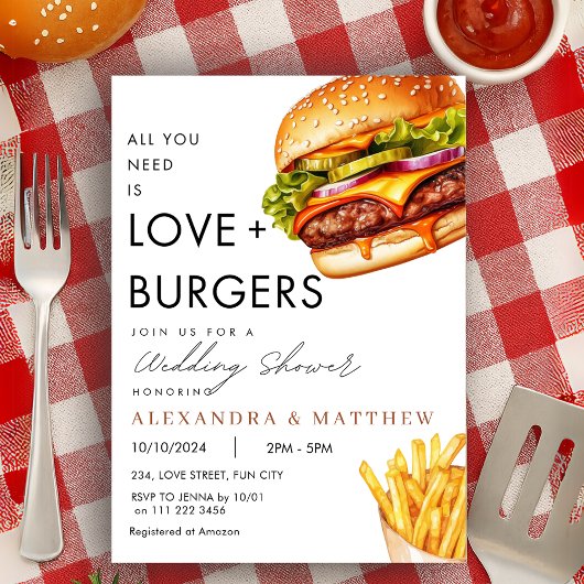 バーガーピクニックBBQウェディングシャワー 招待状