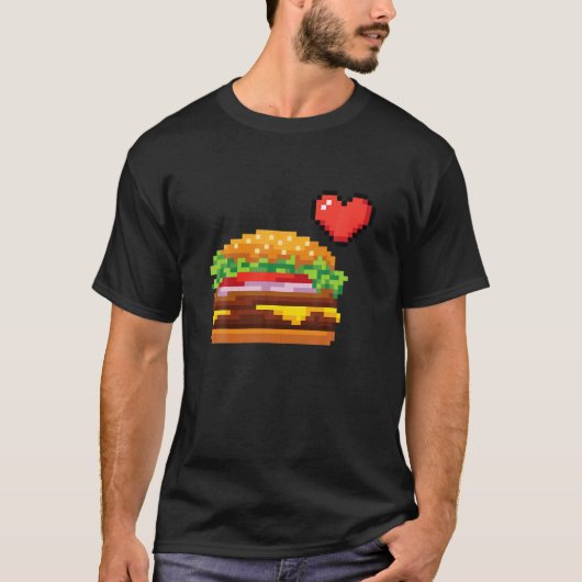バーガーファストフードビデオゲーおもしろいムゲーマーPixelated D Tシャツ (正面)