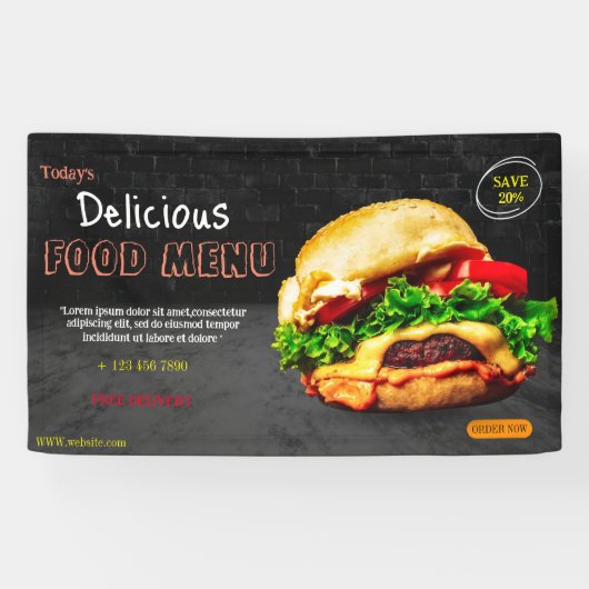 バーガーファストフードメニューバーベキューハンバーガーキュート 横断幕 (横)