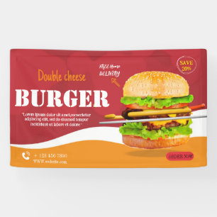バーガーファストフードメニューバーベキューハンバーガーキュート 横断幕