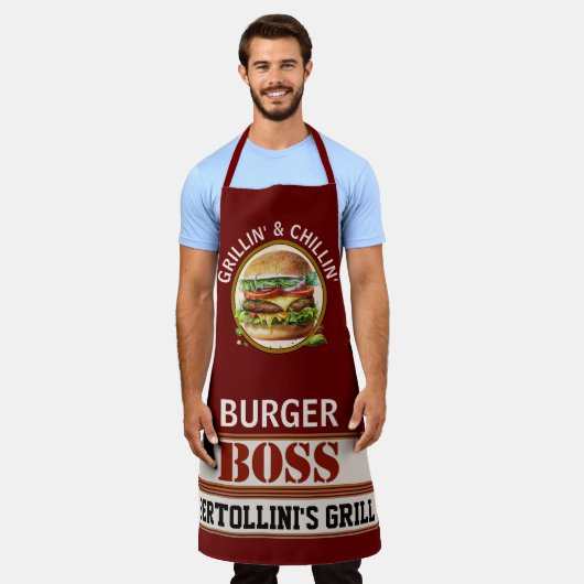 バーガーボスオールオーバープリントエプロン エプロン (着用した状態)