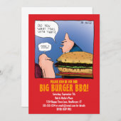 バーガーマンガ付きBBQおもしろいパーティの招待状 招待状 (正面/裏面)