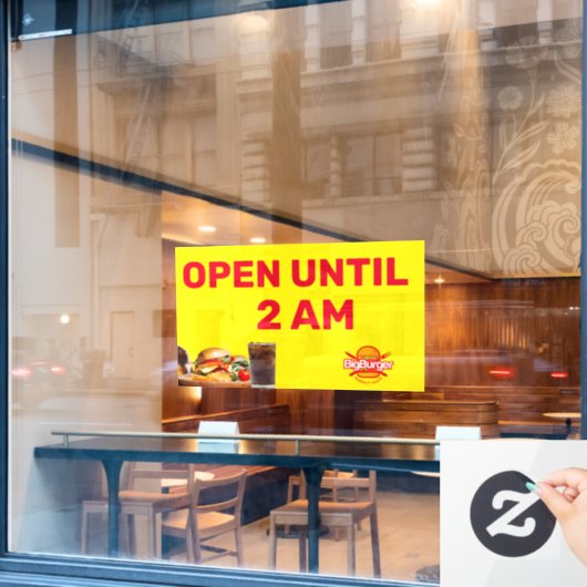 バーガー屋さんのロゴをカスタマイズ ２時まで営業 ウィンドウサイン (カフェ窓)