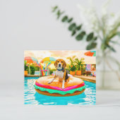 バーガー浮き輪に乗ったビーグル ポストカード (スタンド正面)