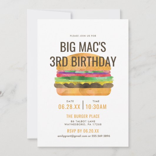 バーガー誕生パーティー 招待状 (正面)